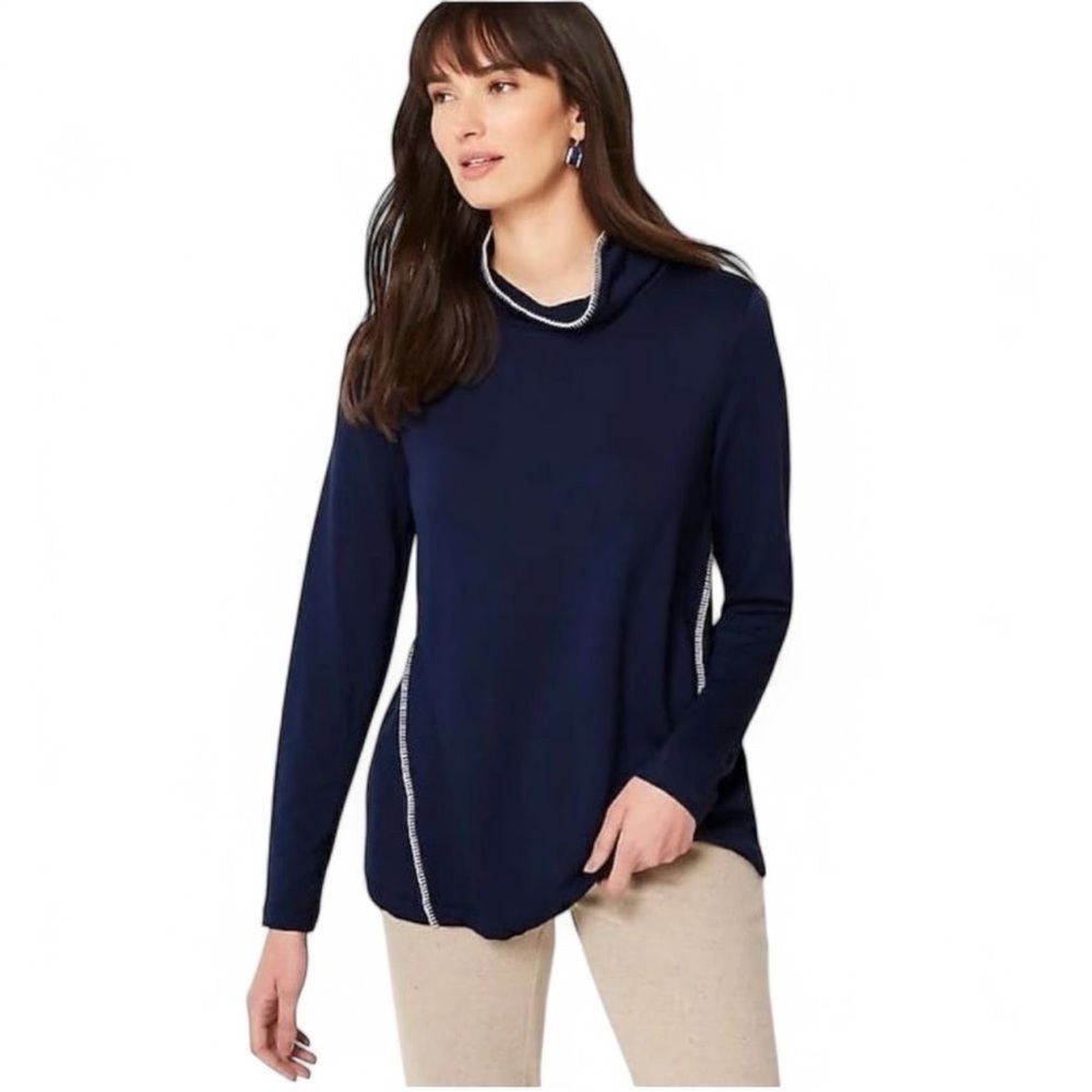 J.Jill Pure Jill Tranquility Fleece Lined Whipstitched Tunic Top Women Size L